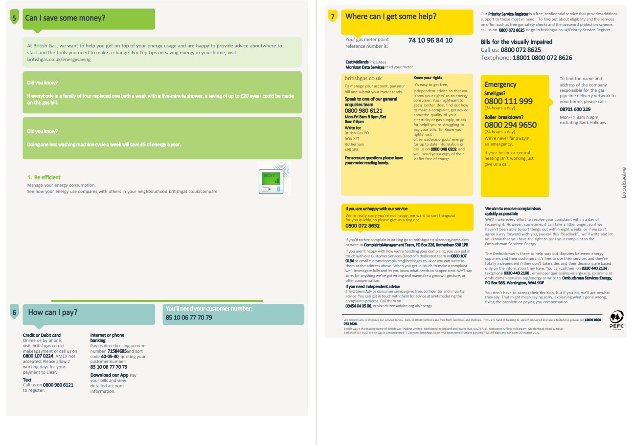 United Kingdom British Gas utility bill, Word and PDF template, 4 pages 3 4